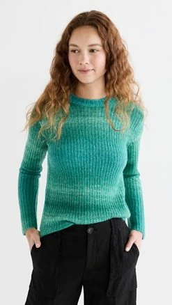 Outlet 👍 Vince Space Dye Crew Sweater Malachite Combo ⭐