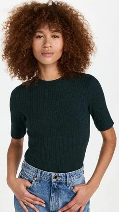 Best reviews of 🔥 Vince Elbow Sleeve Crew Neck Top Azure Onyx ✔️