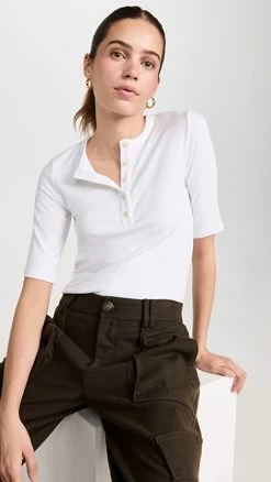 Coupon β Vince Rib Elbow Sleeve Henley Optic White π