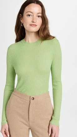 Discount 💯 Vince Slim Ribbed Crew Cashmere Sweater Aloe Bloom 🧨