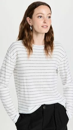 Best reviews of π Vince Striped Long Sleeve Pullover Off White/Coastal π